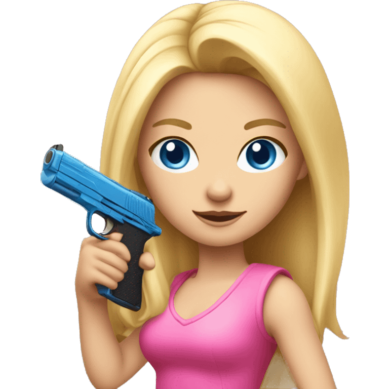 Pretty Blonde girl with blue eyes holding a pink gun emoji