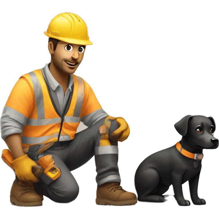 Construction worker with small black dog  emoji