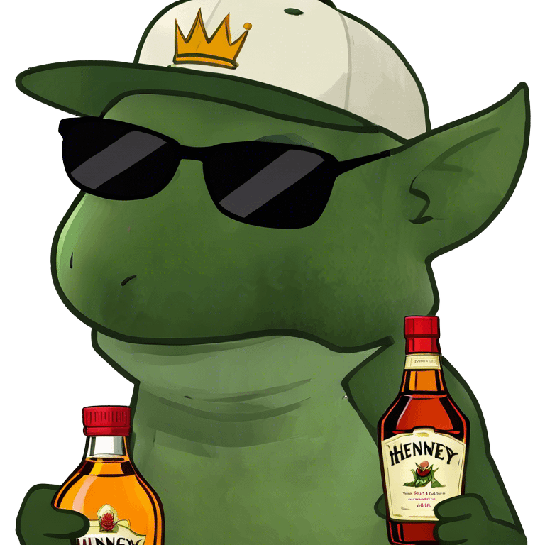 A gremlin holding a Hennessy bottle emoji