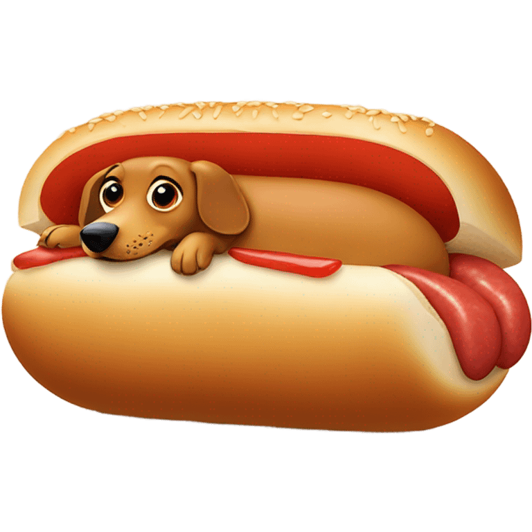 Wiener dog in hot dog bun emoji