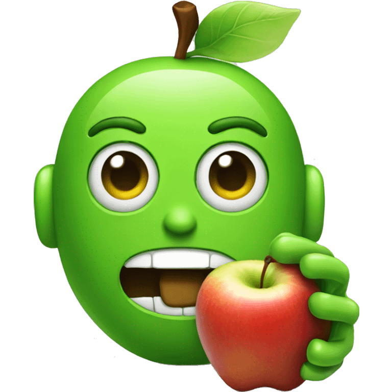 Green Android eating an apple emoji