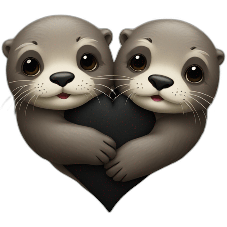 Two otters huging with a black heart  emoji