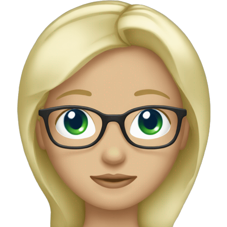 Green blue eyes, glasse, straight blonde hair, femine, women  emoji