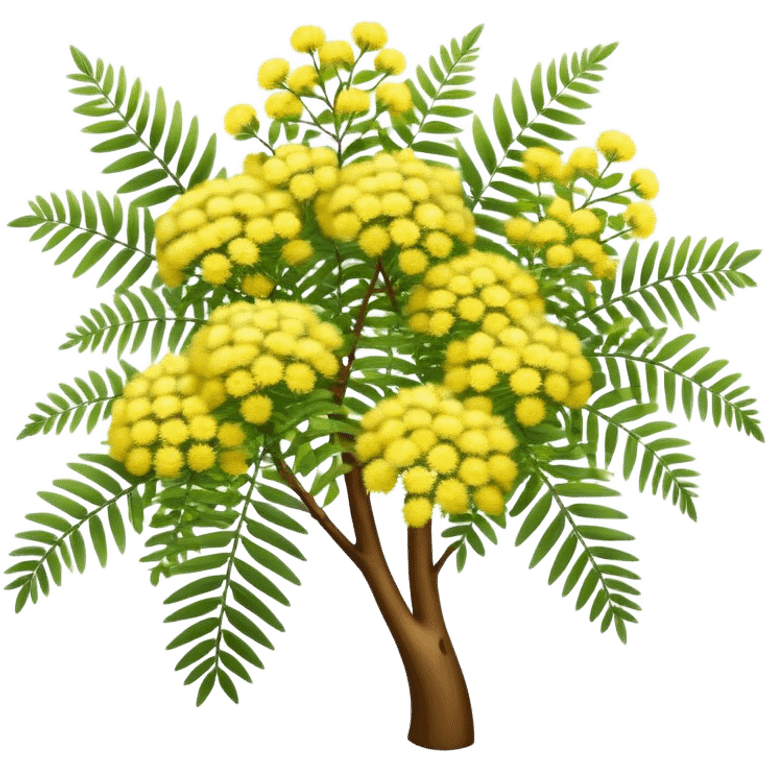 Cinematic Realistic Acacia Emoji, Bright and cheerful, with clusters of fluffy yellow flowers blooming along delicate branches. The wattle’s soft, fern-like leaves sway in the breeze, radiating a sense of warmth and joy. Soft glowing outline, capturing the essence of Australian sunshine, warmth, and beauty in a vibrant acacia tree! emoji