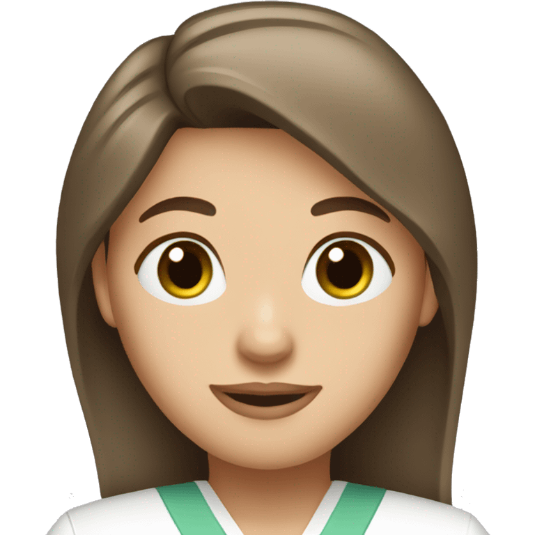 Brown hair  woman green eyes long straight hair nurse scrubs emoji