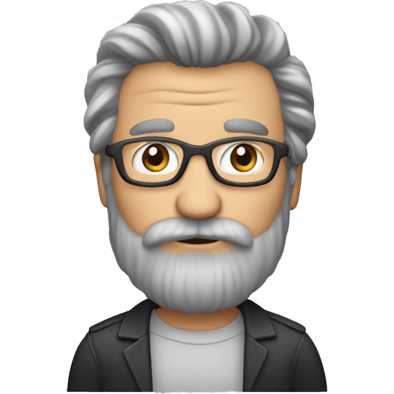 Homme âgé cheveux noir long barbe grise longue avec caméra en main emoji