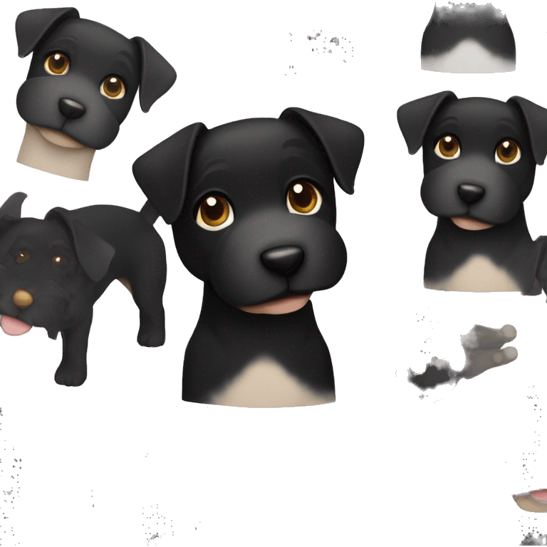 A sitting black Patterdale Terrier dog with a white patch on its chest and brown eyes. emoji