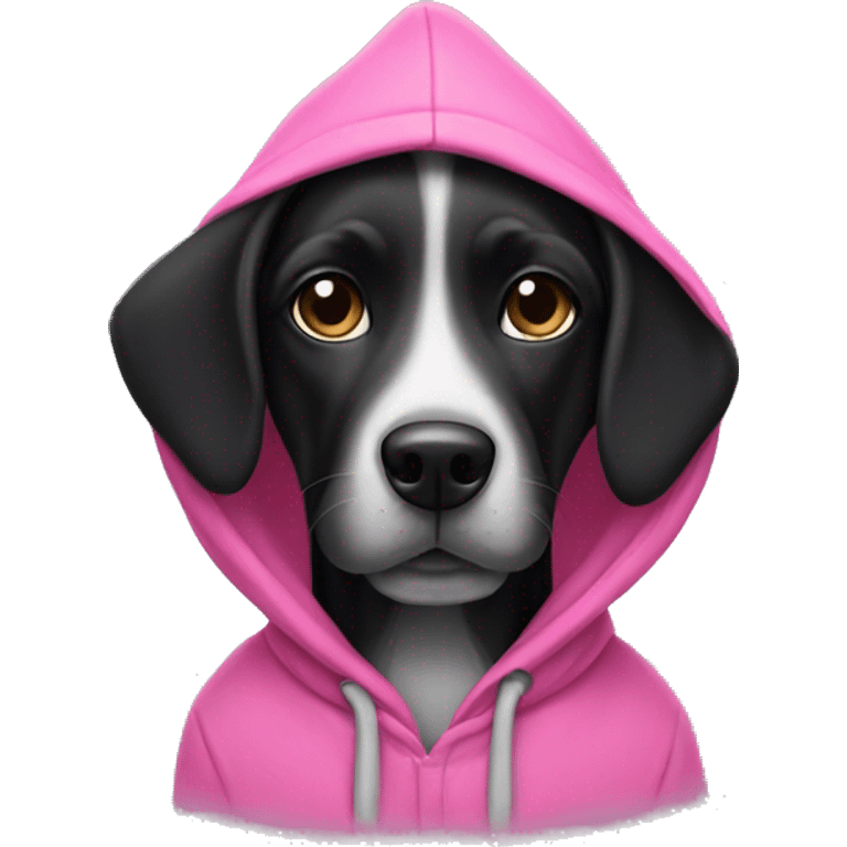 Black dog wearing pink hoodie emoji