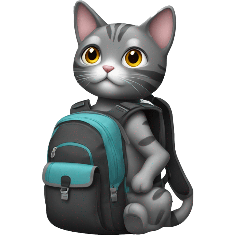 Black and grey cat wearing a backpack emoji