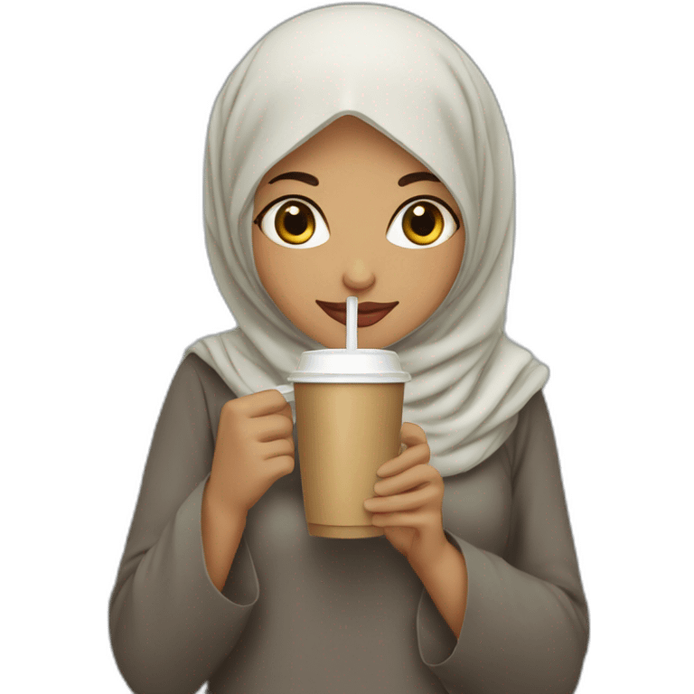 Hijabi girl with cold coffee  emoji