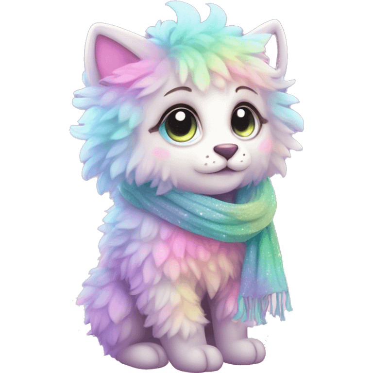 Edgy Kawaii cute gorgeous colorful sparkly bright light pastel gradient fantasy ethereal fluffy fursona animal creature with a cute scarf full body emoji