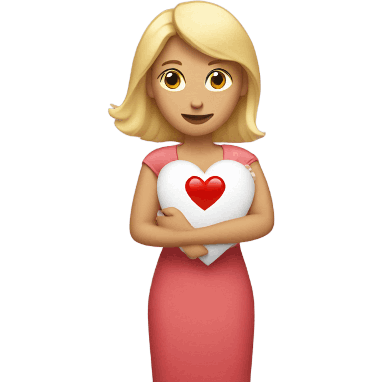 Blonde Mother holds her  big heart in her arm emoji