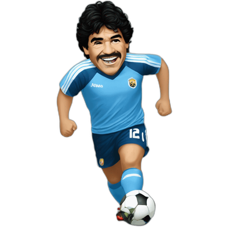 maradona sonriendo y levantando el pulgar con una camiseta que diga kicks to win emoji