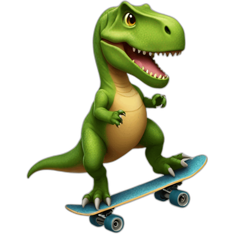 T-Rex riding a skateboard emoji