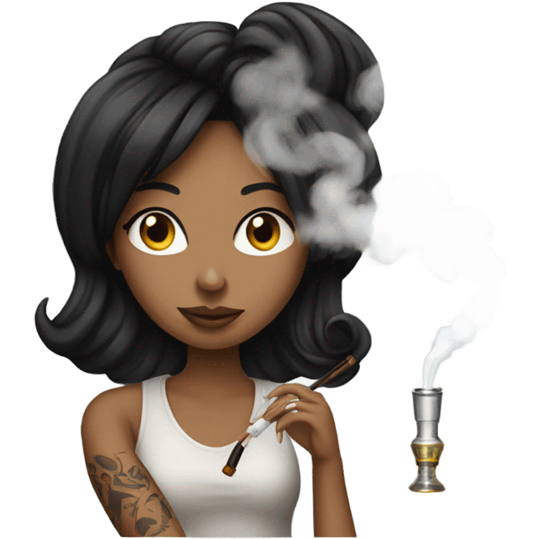 portrait of a girl with black hair smoking hookah  emoji