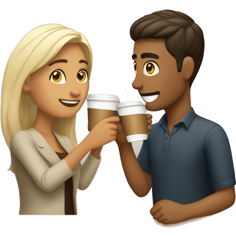 hispanic woman toasting a blonde dude using cups of coffee emoji