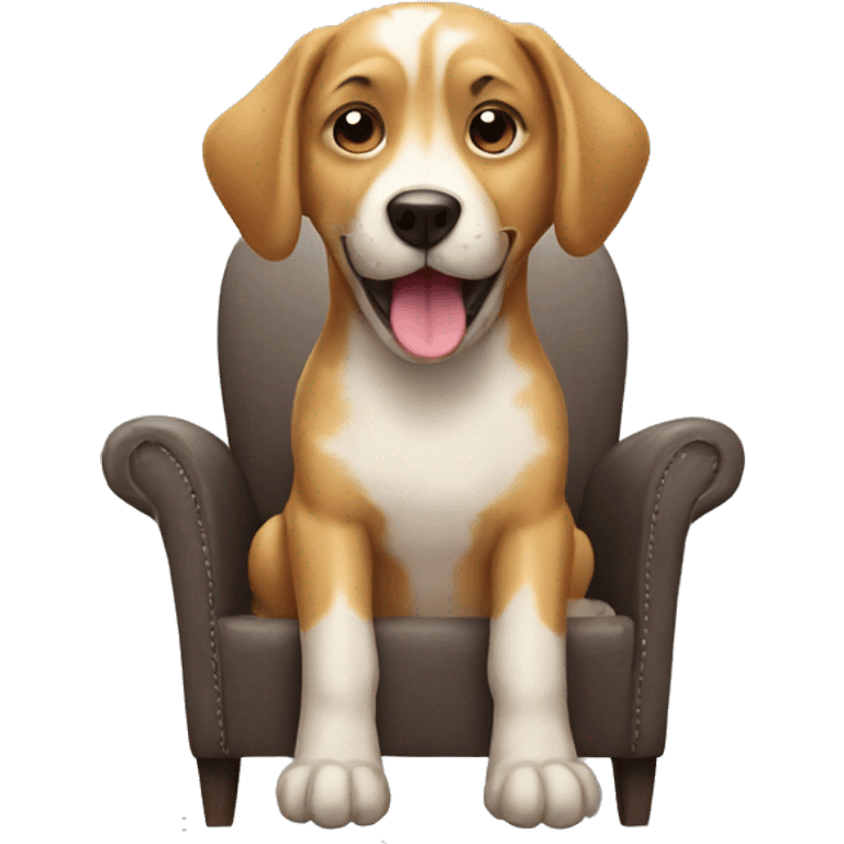 Generate emoji of a dog who sit on a chair with a happy face  emoji