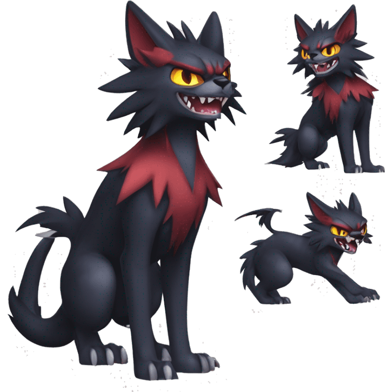   cool edgy fantasy anime-style dark animal vampiric Litten-Zoroark-Nargacuga-cat-hybrid Fakemon with big fangs and bat-ears full body emoji