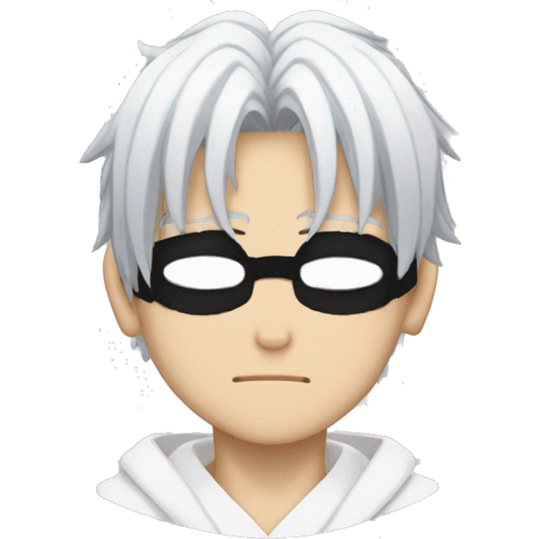 Gojo Satoru Jujutsu Kaisen anime white hair with black round and black eyeband covering both eyes emoji