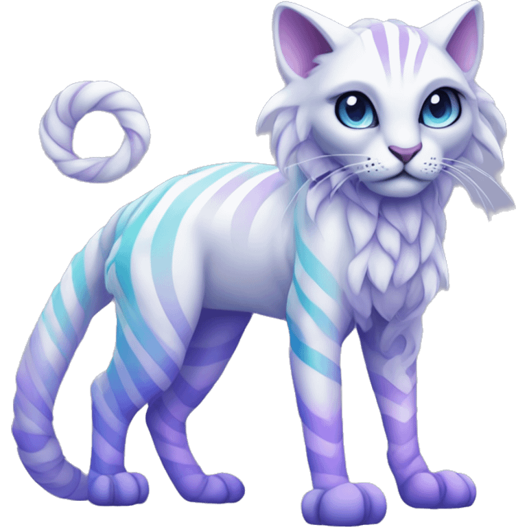 White vernid fantasy creature LiLaiRa Kamirah Falvie whiskers paws full body with pastel purple blue gradient stripes braided tail feline emoji