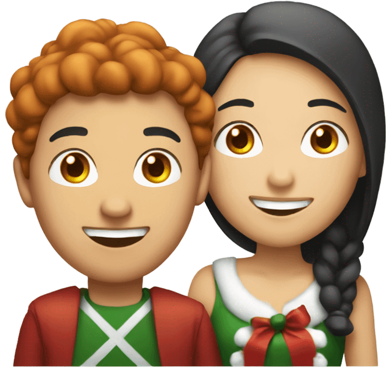 Asian guy and redhead women celebrate Christmas  emoji