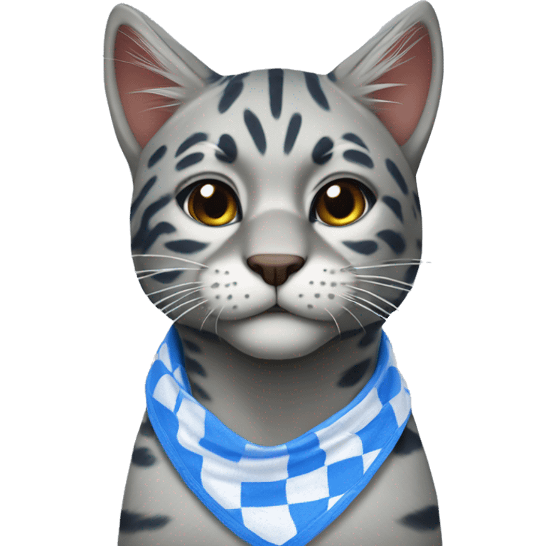 wildcat wearing blue and white checkered bandana around its neck emoji