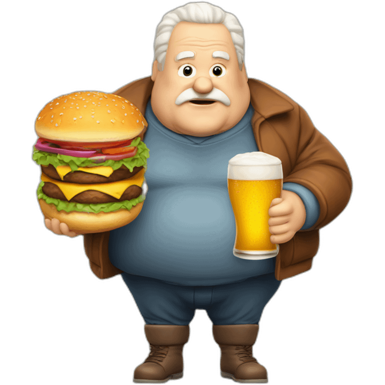 a fat old man with burger snd beer and christmas emoji