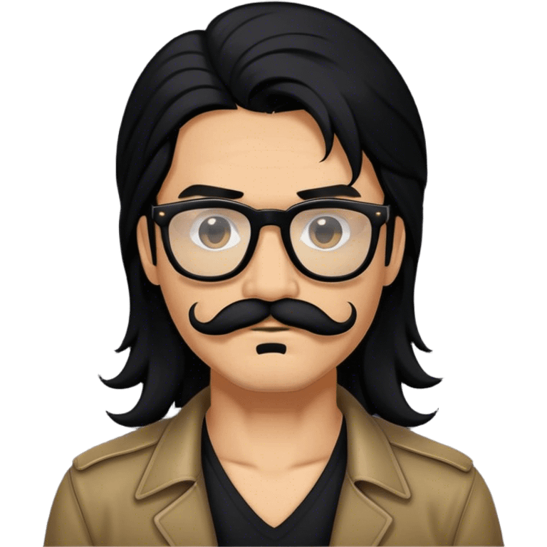 edgy man with long hair and a mustache tan black glasses emoji