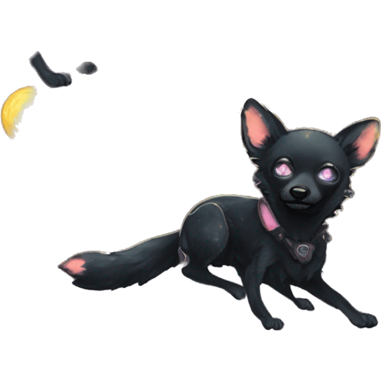 Black iridescent dog fox zombie skeleton gold mechanical nebula galaxy stars flowers fairy lights vintage emoji