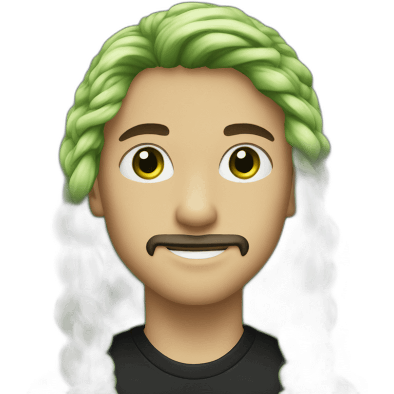 Profil picture of a boy long hair tied color black with goatee and green eyes emoji