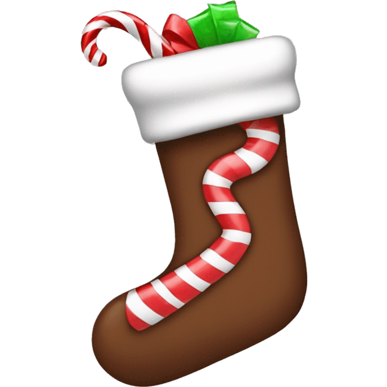 Brown stocking with candy cane inside  emoji