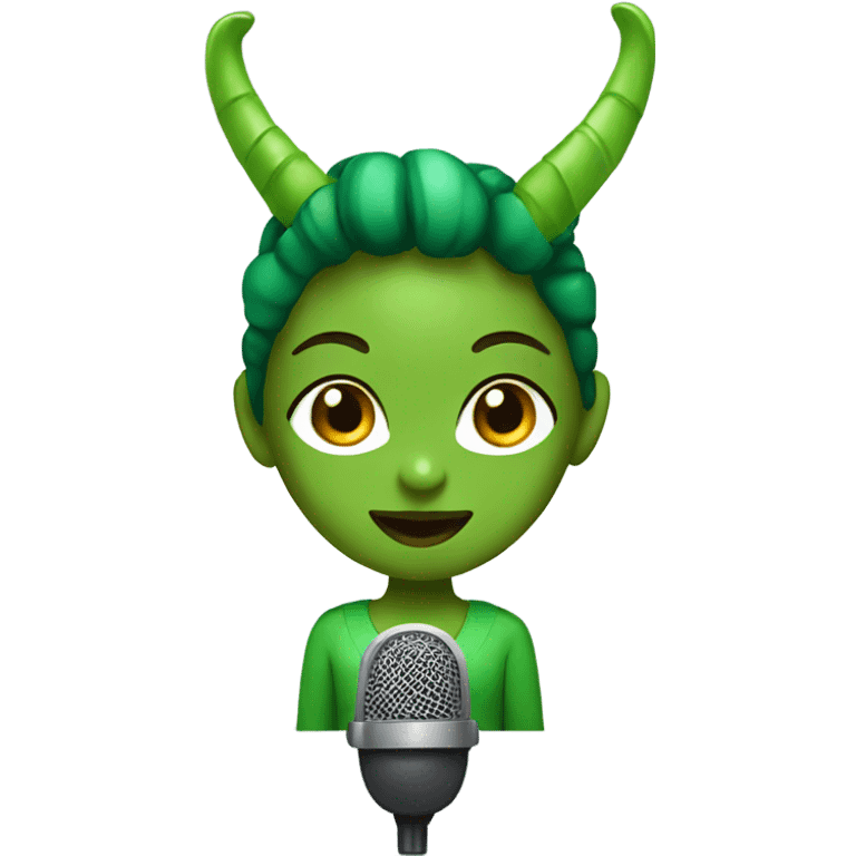 Green girl with horns and microphone emoji