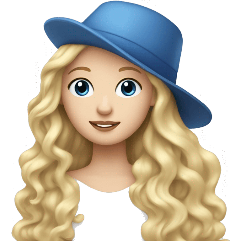 White girl with long wave blonde hair, blue eyes with chrismats hat emoji