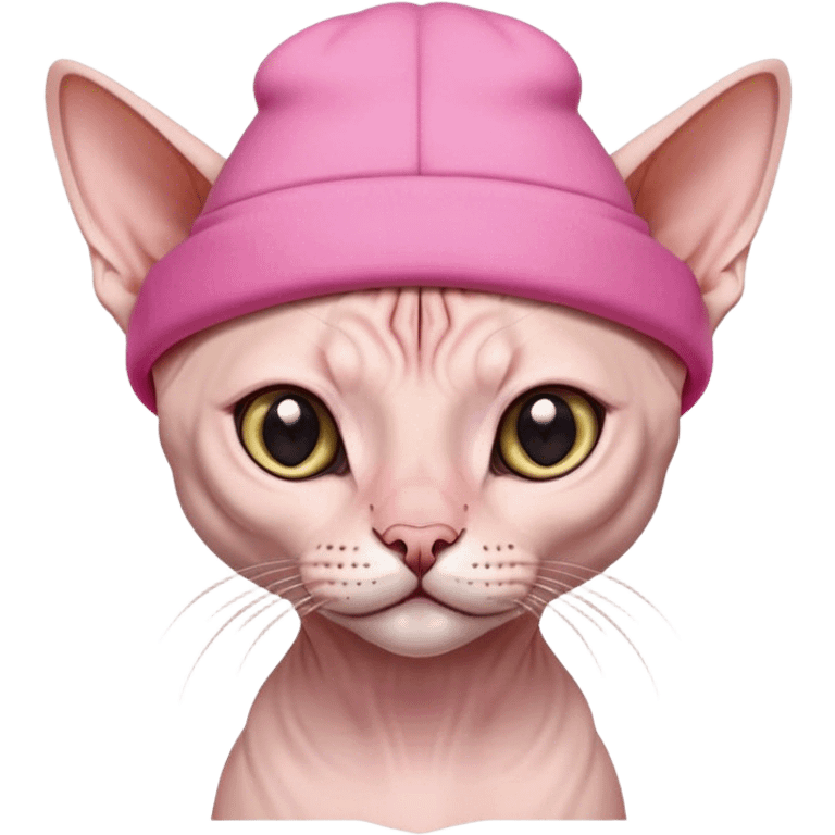 sphynx cat with cute pink hat  emoji