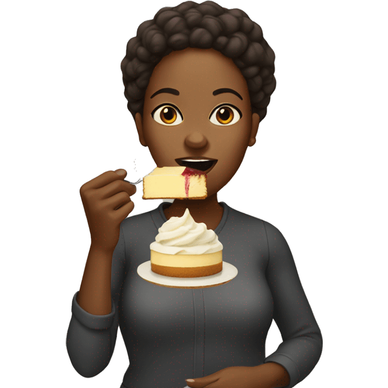 Black woman eating cheesecake emoji