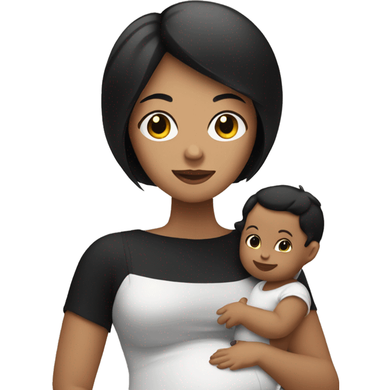 White woman with black bob cut with a baby in arms emoji