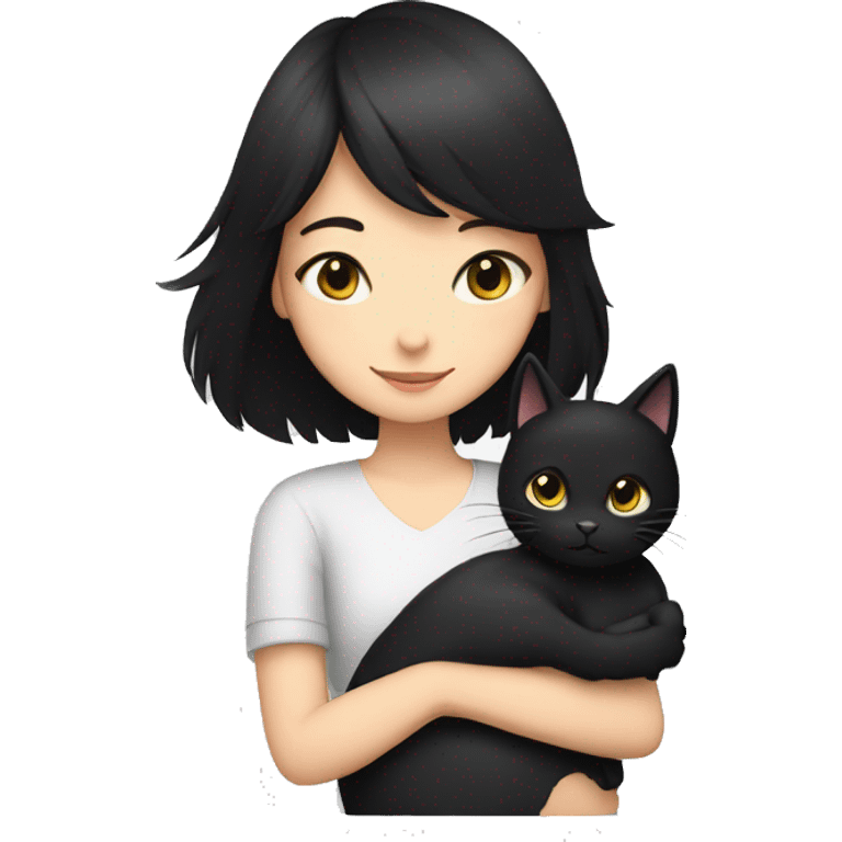 girl with black hair hugging a black cat emoji