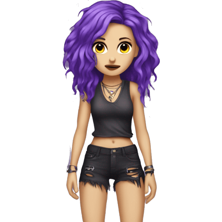 Lili, exiled punk angel, woman, defiantly hides her wings, purple hair, sexy, pretty. emoji