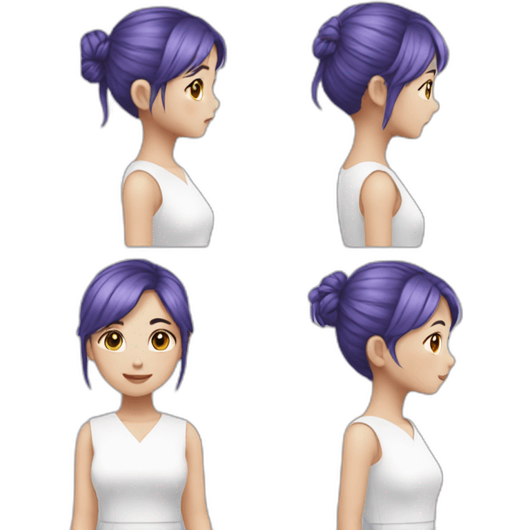 Blue purple hair white dress, Asian girl emoji