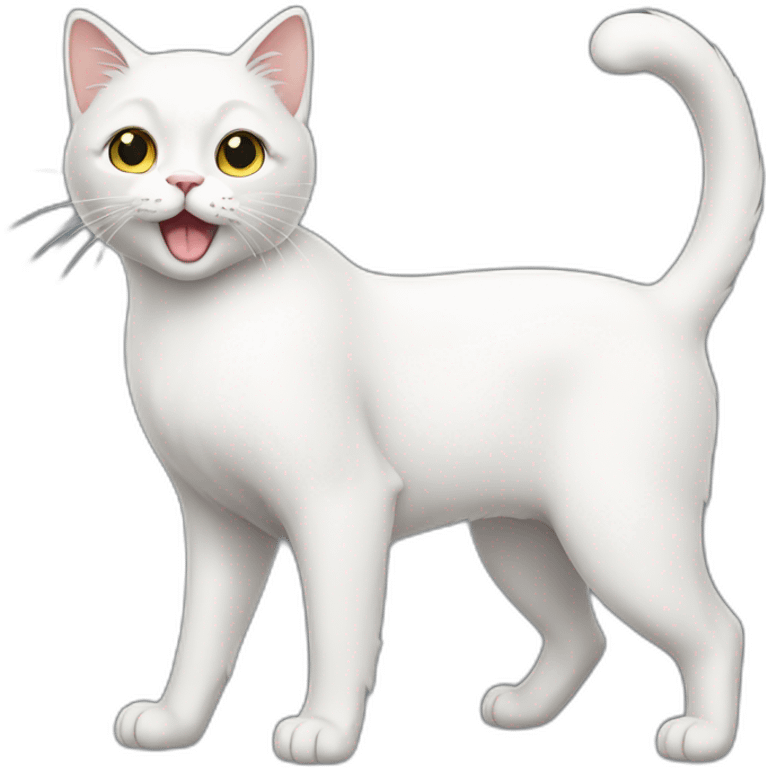 Full body white cat happy emoji