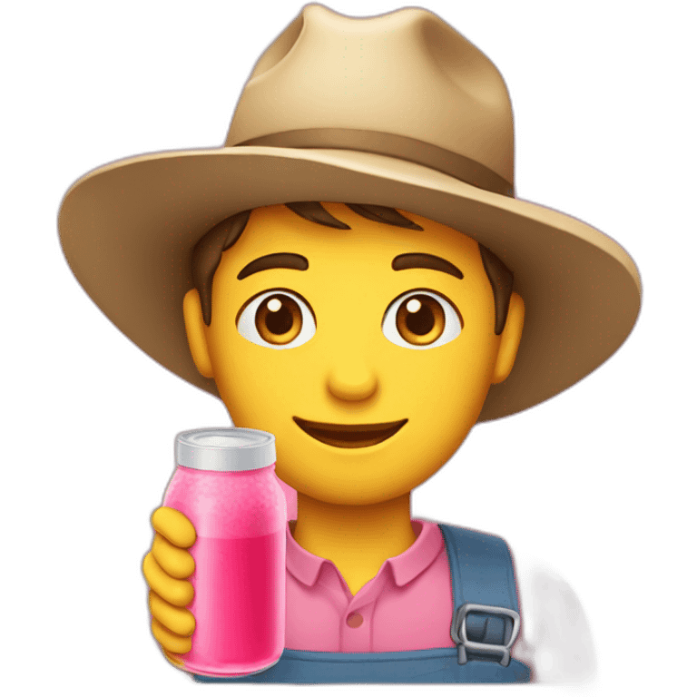 farmer with hat and pink juice bottle emoji