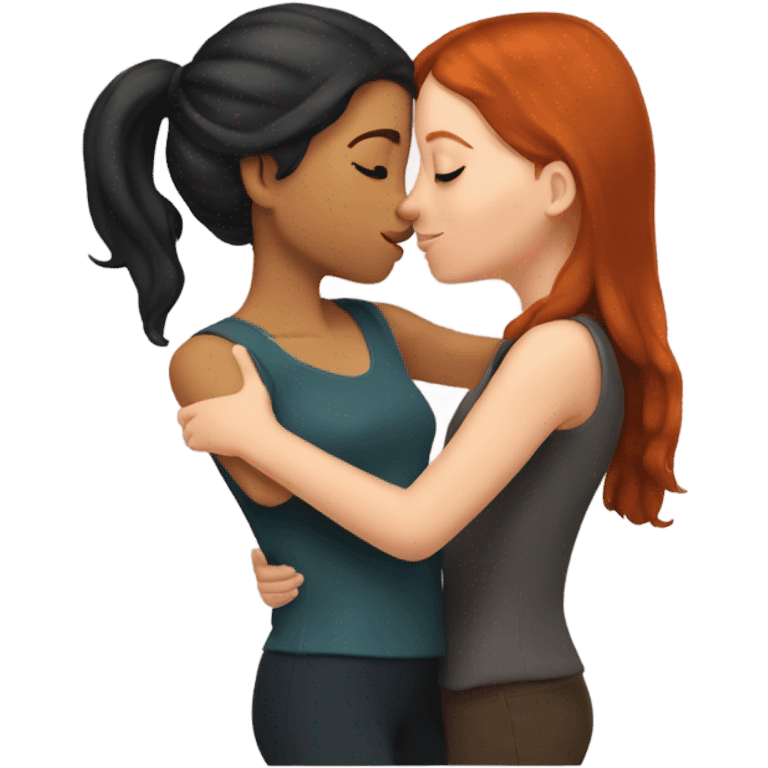 Redhead girl kissing brunette girl on the forehead emoji