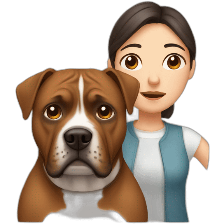 Sad Man with Chinese wife and brown Staffordshire terrier dog emoji