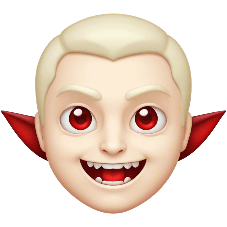 Cinematic Cute Vampire Portrait Emoji, with a refined yet playful small, rounded pale face accented by tiny, cute fangs and bright, twinkling eyes, sporting miniature elegant dark attire with a hint of crimson, simplified yet irresistibly charming, highly detailed with a soft glowing outline that captures the delightful duality of spooky sweetness and stylish allure! emoji