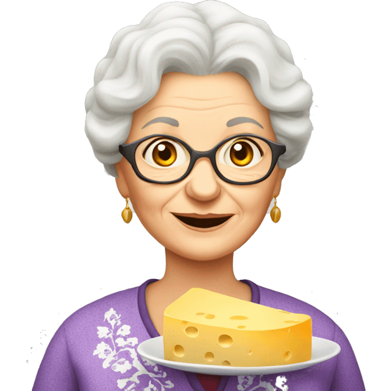 Ukrainian granny with plate of cheese for wine emoji