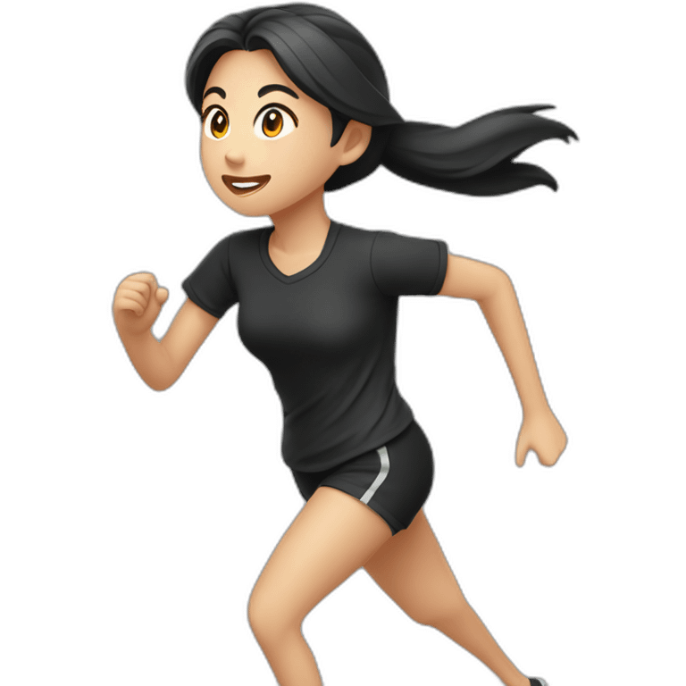 asian girl running，black shirt and shorts，side view emoji