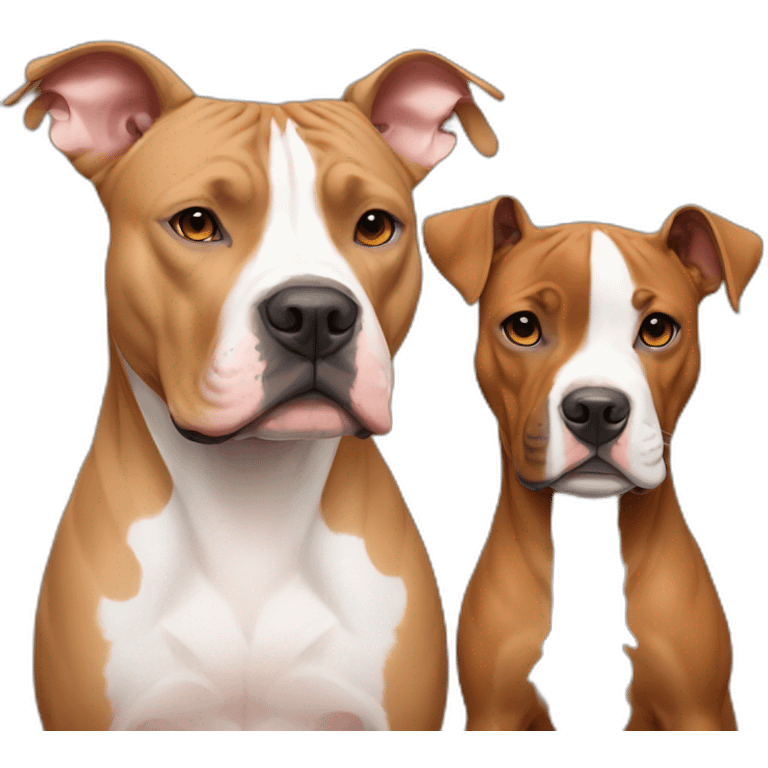 One fawn colored pitbull looks like a deer with white stripe on her face next to one copper colored pitbull boxer emoji