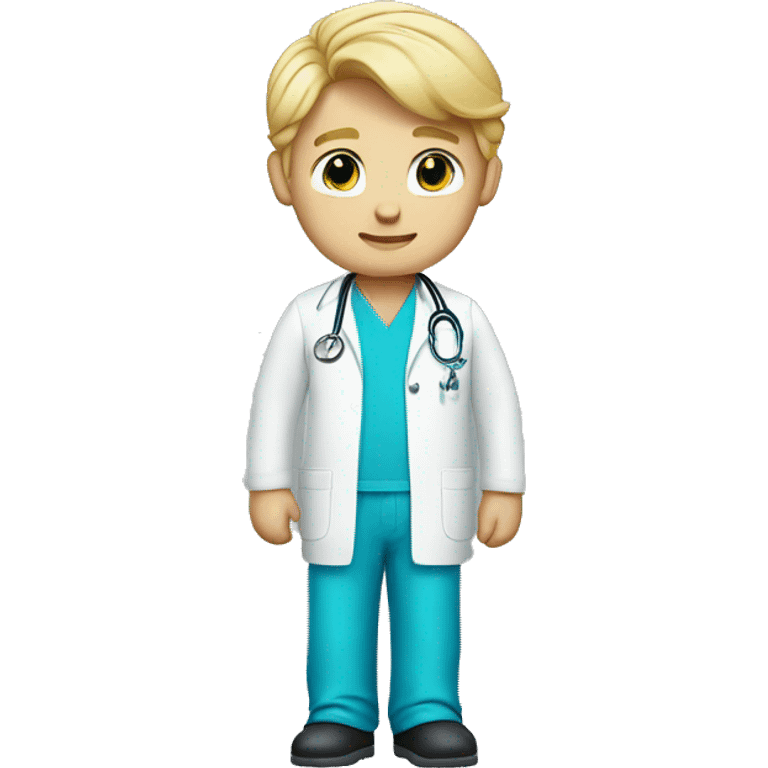 male blond doctor in baby blue scrubs emoji