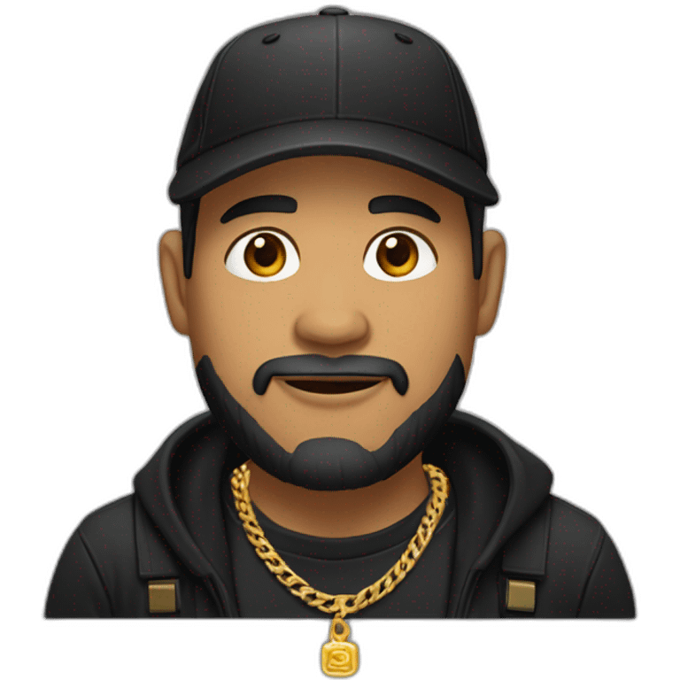 Cambodian man with a medium beard wearing a black cap, black shirt, and gold chain necklace emoji