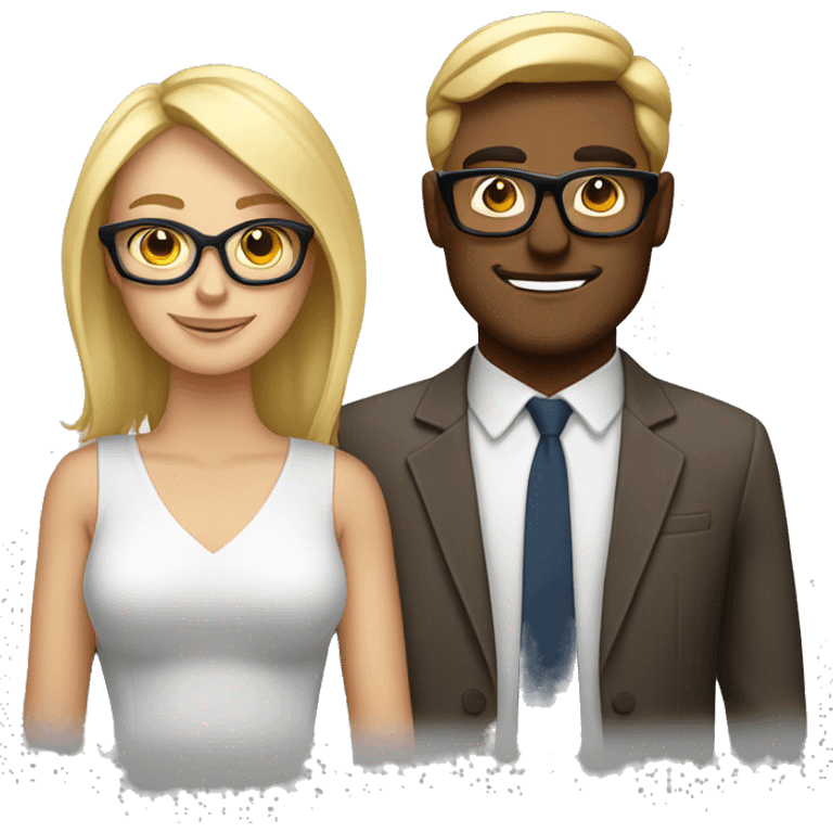 in love caucasian couple brownhear strong man, blonde woman with glases emoji